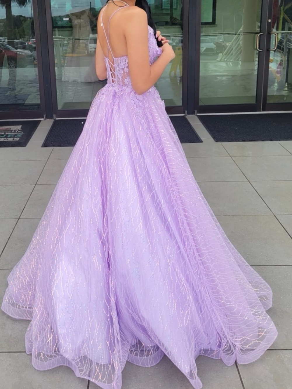 Elegant Lavender Ball Gown Dress with Lace-Up Back